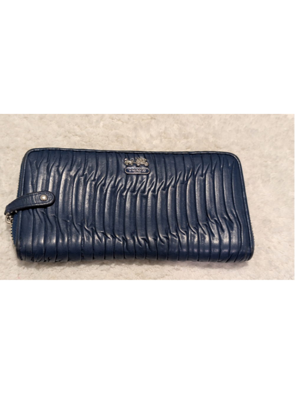 Women's Coach Blue Leather Accordion Zip Wallet One Size